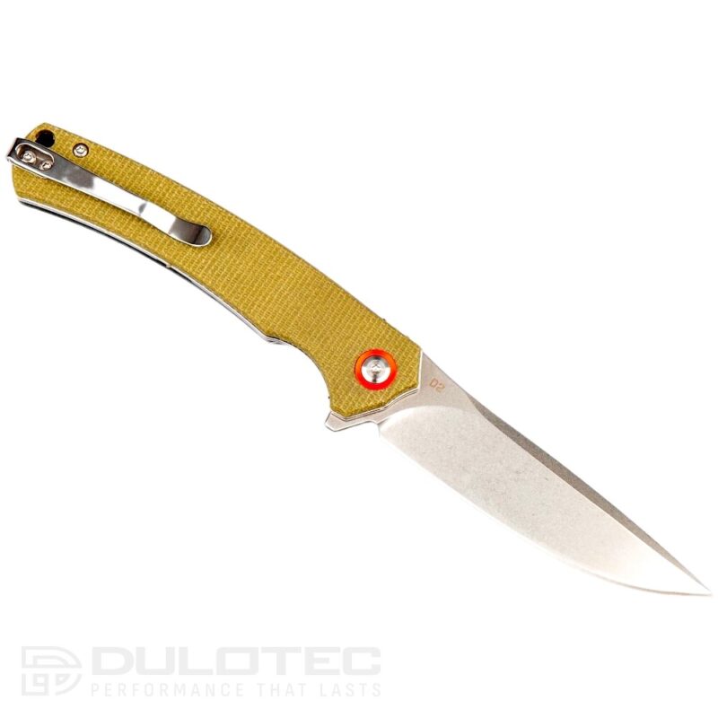 Cuțit pliant Dulotec K250-GR – mâner din Micarta și oțel pentru unelte D2 » Lanternaputernica.RO
