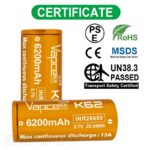 Baterie Vapcell 26650 K62 de 6200 mAh, 15 A, cu polul pozitiv proeminent » Lanternaputernica.RO