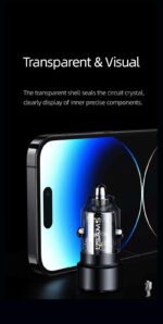 Încărcător auto, USAMS US-CC208 C39 60 W, 1 USB-C + 1 USB-A, 2 ieșiri CC208CC01 » Lanternaputernica.RO