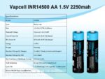 Baterie Vapcell P1422A 14500 AA de 2250 mAh și 1,5 V, cu sistem de protecție și încărcare prin USB-C » Lanternaputernica.RO