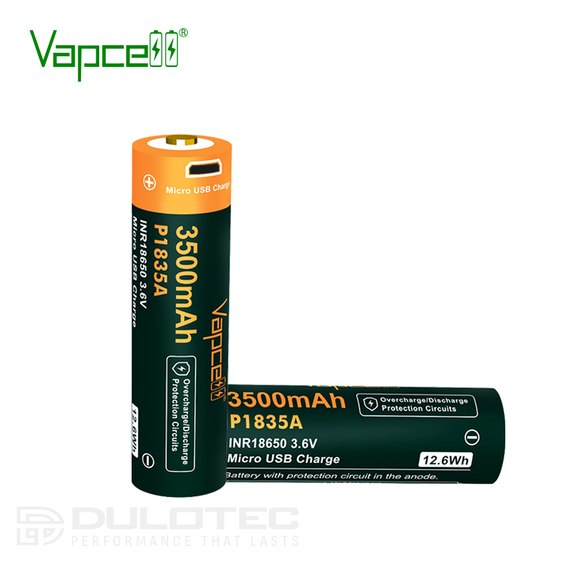 Baterie Vapcell P1835A 18650, 3500 mAh, 10 A, cu sistem de protecție și încărcare prin micro USB » Lanternaputernica.RO
