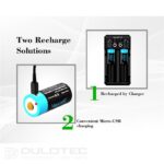 Baterie Vapcell P1608A 16340 de 800 mAh cu sistem de protecție și încărcare prin micro USB » Lanternaputernica.RO