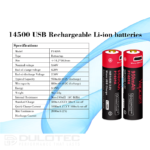 Baterie Vapcell P1409A 14500 de 950 mAh cu sistem de protecție și încărcare prin micro USB » Lanternaputernica.RO
