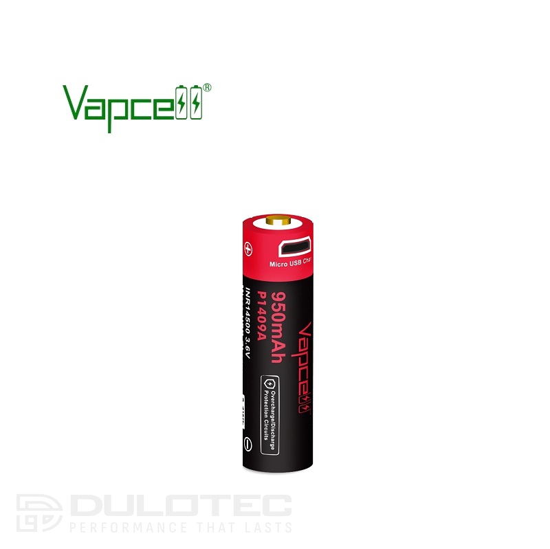 Baterie Vapcell P1409A 14500 de 950 mAh cu sistem de protecție și încărcare prin micro USB » Lanternaputernica.RO