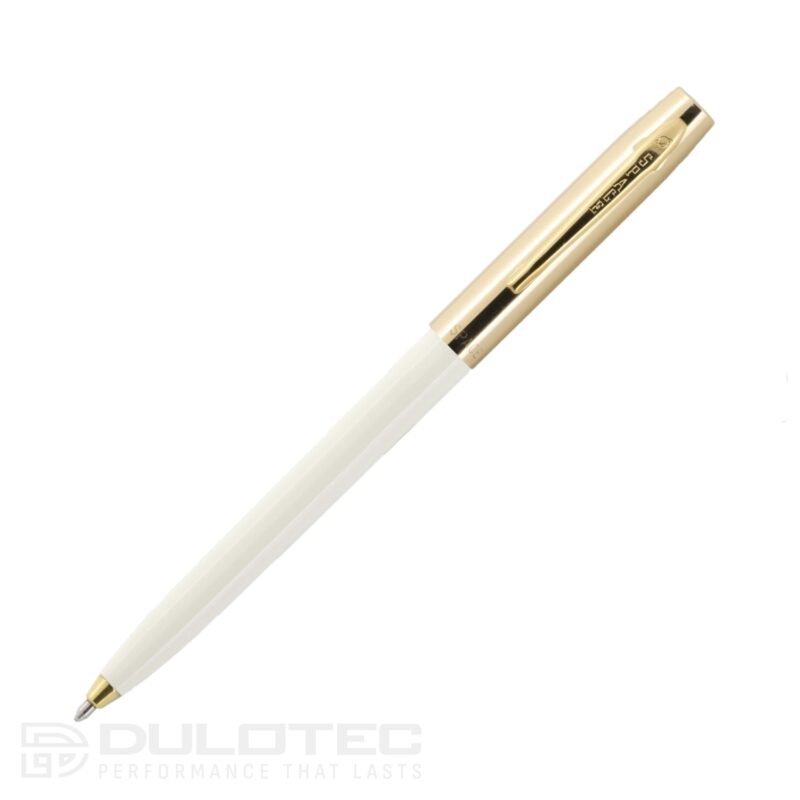 Pix Fisher Space Pen Cap-O-Matic cu capac din alamă și corp alb, modelul 775G-W, într-o cutie cadou » Lanternaputernica.RO
