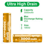 Baterie Vapcell 18650 U30 de 3000 mAh, 30 A, cu capacitate de descărcare extrem de ridicată » Lanternaputernica.RO