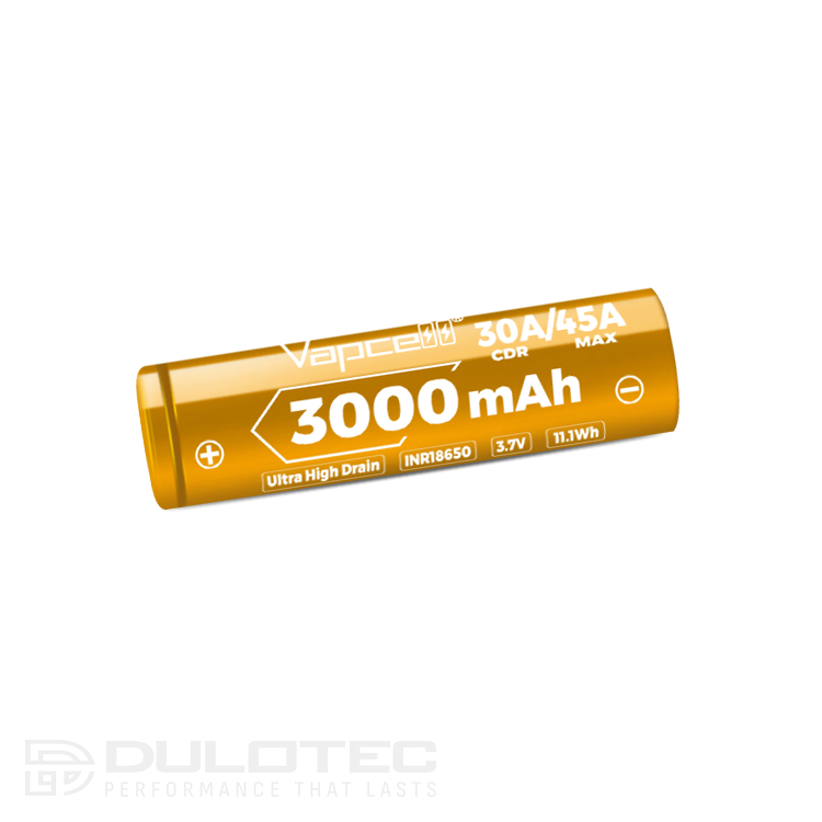 Baterie Vapcell 18650 U30 de 3000 mAh, 30 A, cu capacitate de descărcare extrem de ridicată » Lanternaputernica.RO