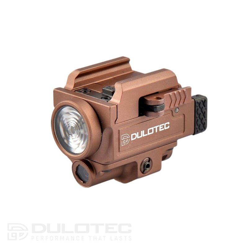 Lanternă pentru pistol Dulotec G3 maro – montată sub țeavă, cu indicator laser verde » Lanternaputernica.RO