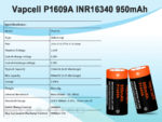 Baterie Vapcell 16340 P1609A 950 mAh 3 A » Lanternaputernica.RO